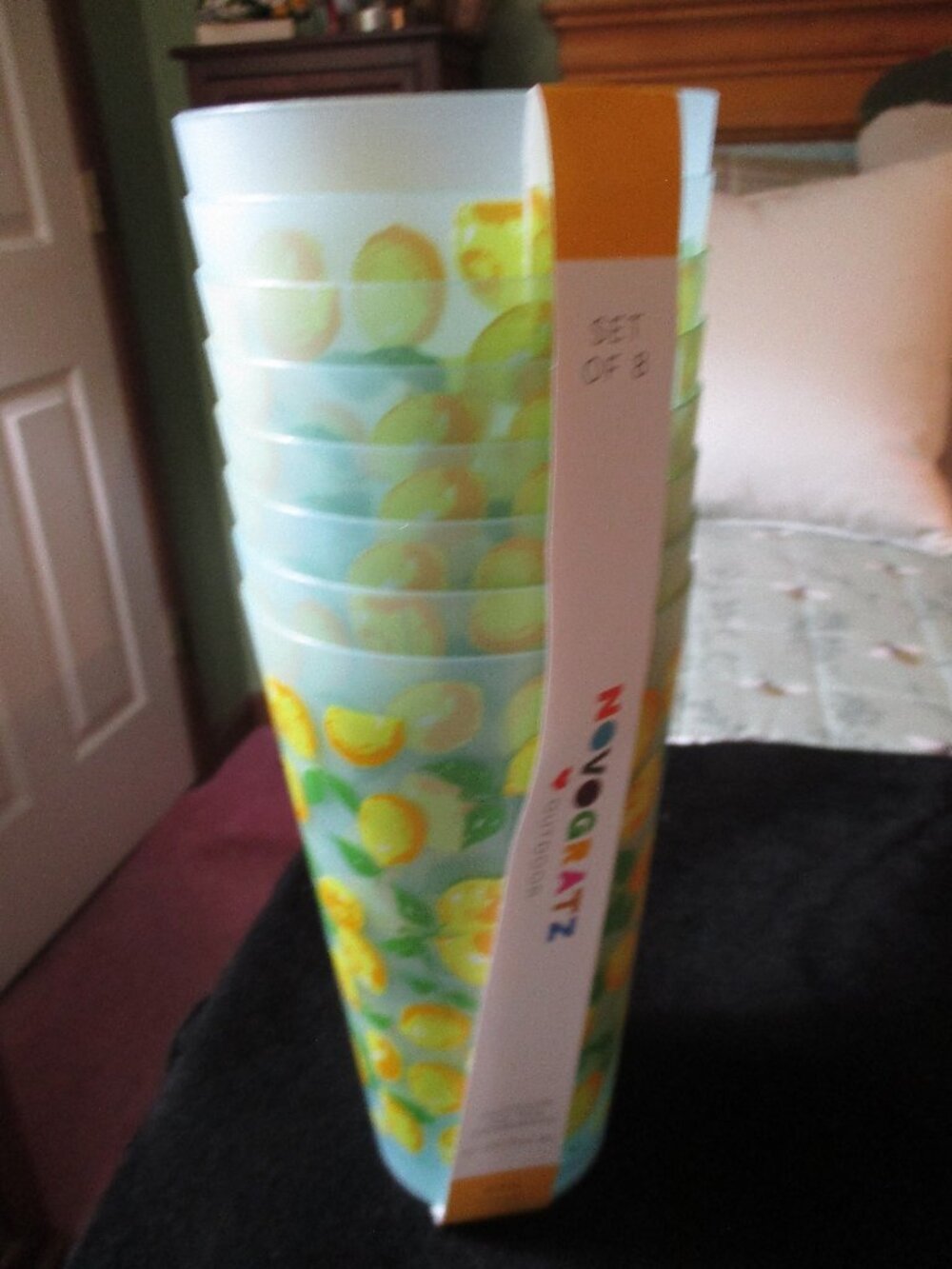 Set of Eight Novogratz Outdoor Lemon Theme Ice Tea Drinkware 32 oz. NEW
